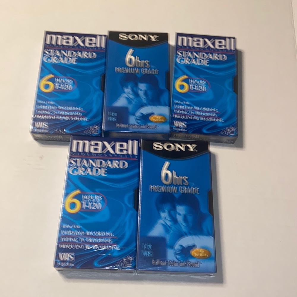 5 new in package unopened 6 hour VHS tapes